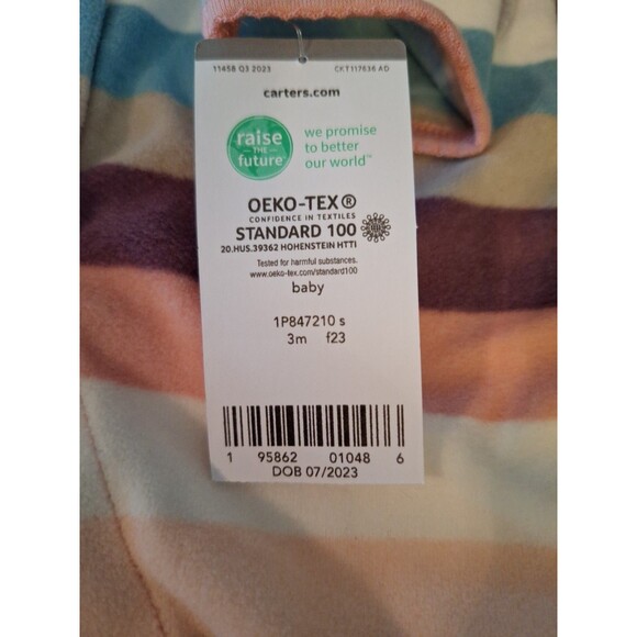 Baby Girl Clothes Nwot Carter's 3 Month Striped Fleece Owl Footed Outfit - Picture 5 of 5